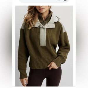 Varley Green Crew Neck Sweater with Textured Knit